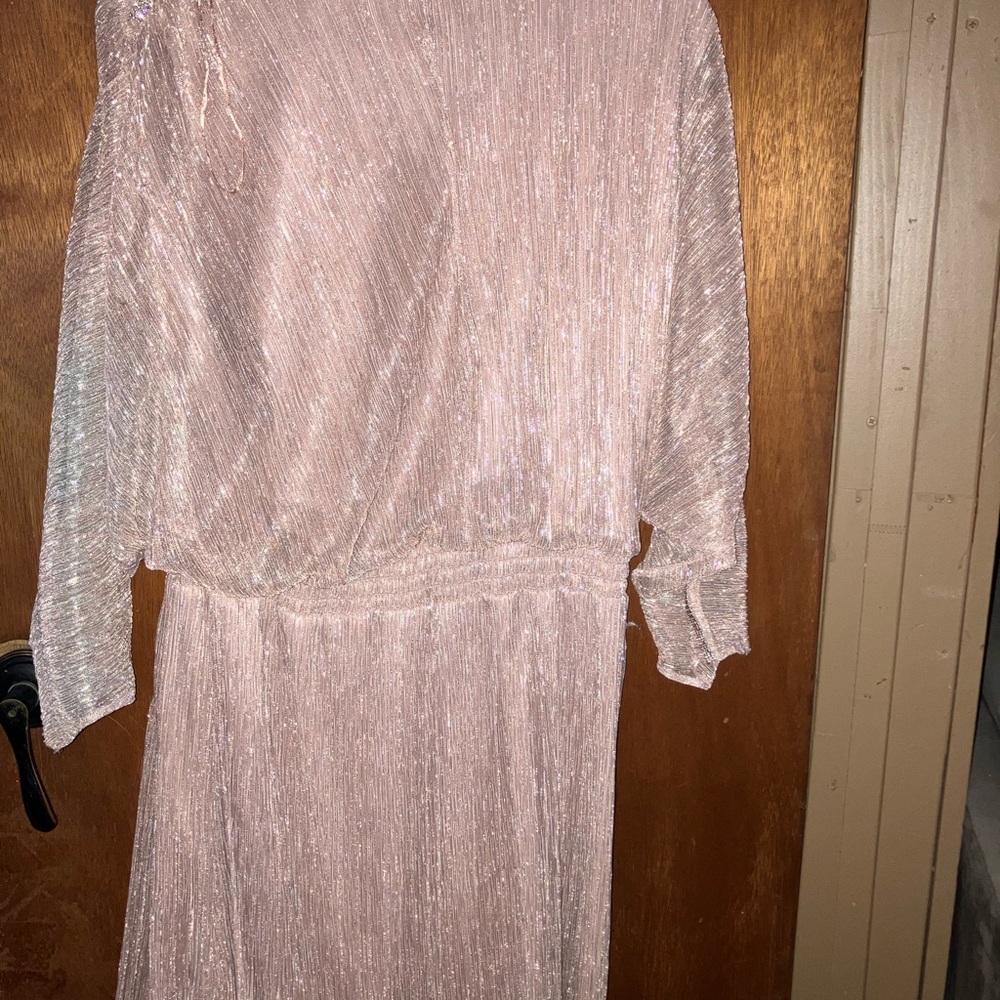 MSK Pink and Gold Pleated Gown with Bishop Sleeves - Picture 3 of 3